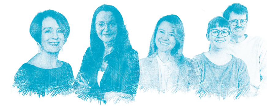 Für HZwei unterwegs und hinter den Kulissen: Natascha Plankermann (freie Autorin), Kathrin Lewitz, Mariana Nahirna (Leiterin Media Sales), Henrike Hiersig und Robert Müller (Layoutbüro Neonbold).