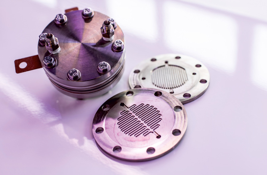 Eine PEM-Testzelle fürs Screening von unterschiedlichen Membrane-Elektrode-Assemblies (MEAs) im&nbsp; Labormaßstab für neuartige Katalysatoren.