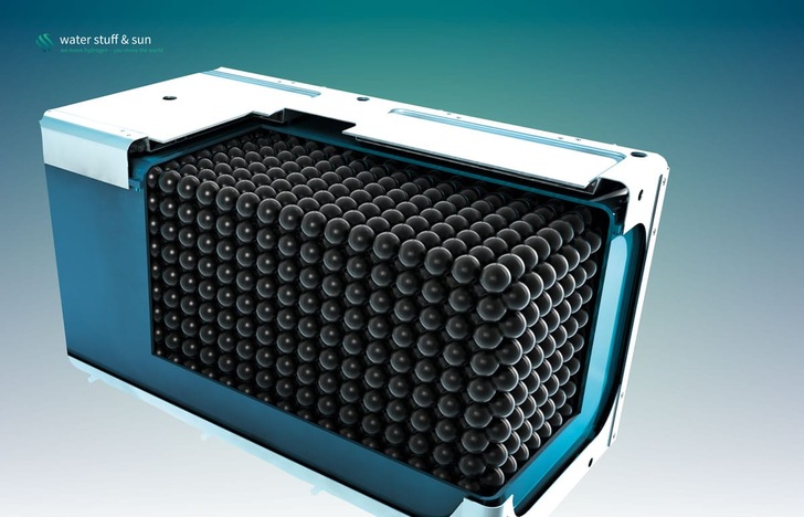 Die runden Wasserstoffzellen im Speicherbehälter