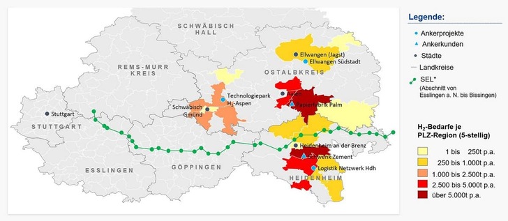 Übersicht der H2-Bedarfsabfrage für die Region Ostwürttemberg