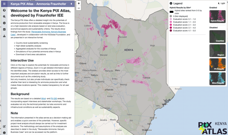 Der Kenya PtX-Atlas zeigt Potenziale für grünen Ammoniak aus erneuerbaren Energien.