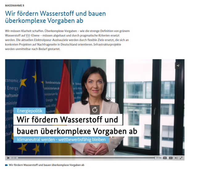 Screenshot von der Katherina Reiches Videovorstellung ihrer Wasserstoff-Pläne. 