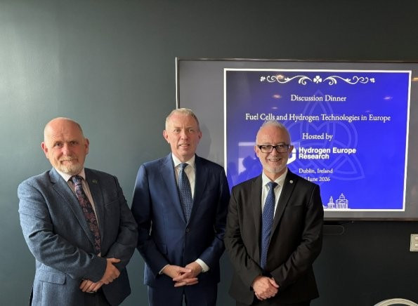  Paul McCormack (Hydrogen Ireland), Timmy Dooley, Ireland’s Minister of State at the Department of Climate, Energy and the Environment, Luigi Crema (Hydrogen Europe Research)
