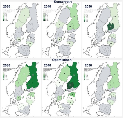Regionaler Stromüberschuss für die Wasserstoffproduktion im konservativen und optimistischen Szenario