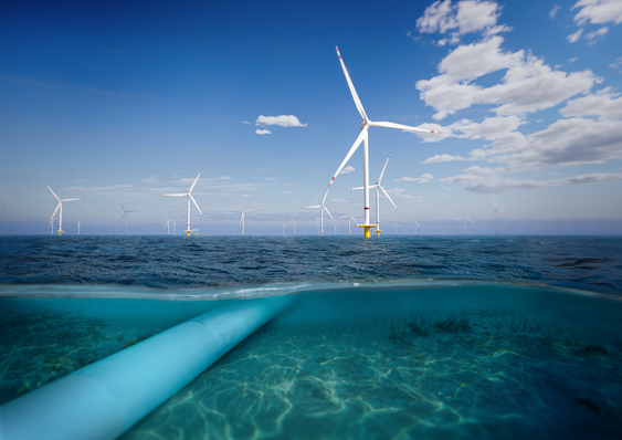 Hydrogen to be transported to shore via pipeline (rendering).