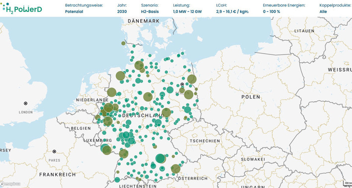 Viele Industrie- und Ballungszentren sind gute Elektrolyse-Standorte.