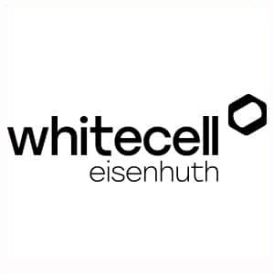 Weißes eisenhuth-Logo mit einer sechseckigen Form rechts vom Text auf weißem Hintergrund. Whitecell Eisenhuth GmbH & Co. KG